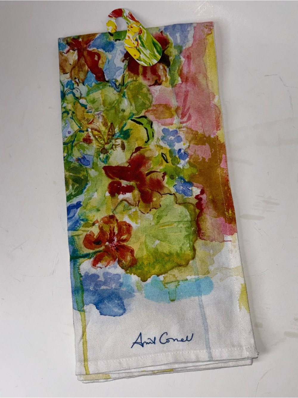 April Cornell Floral Tea Towel Cotton Watercolor Floral Pattern New